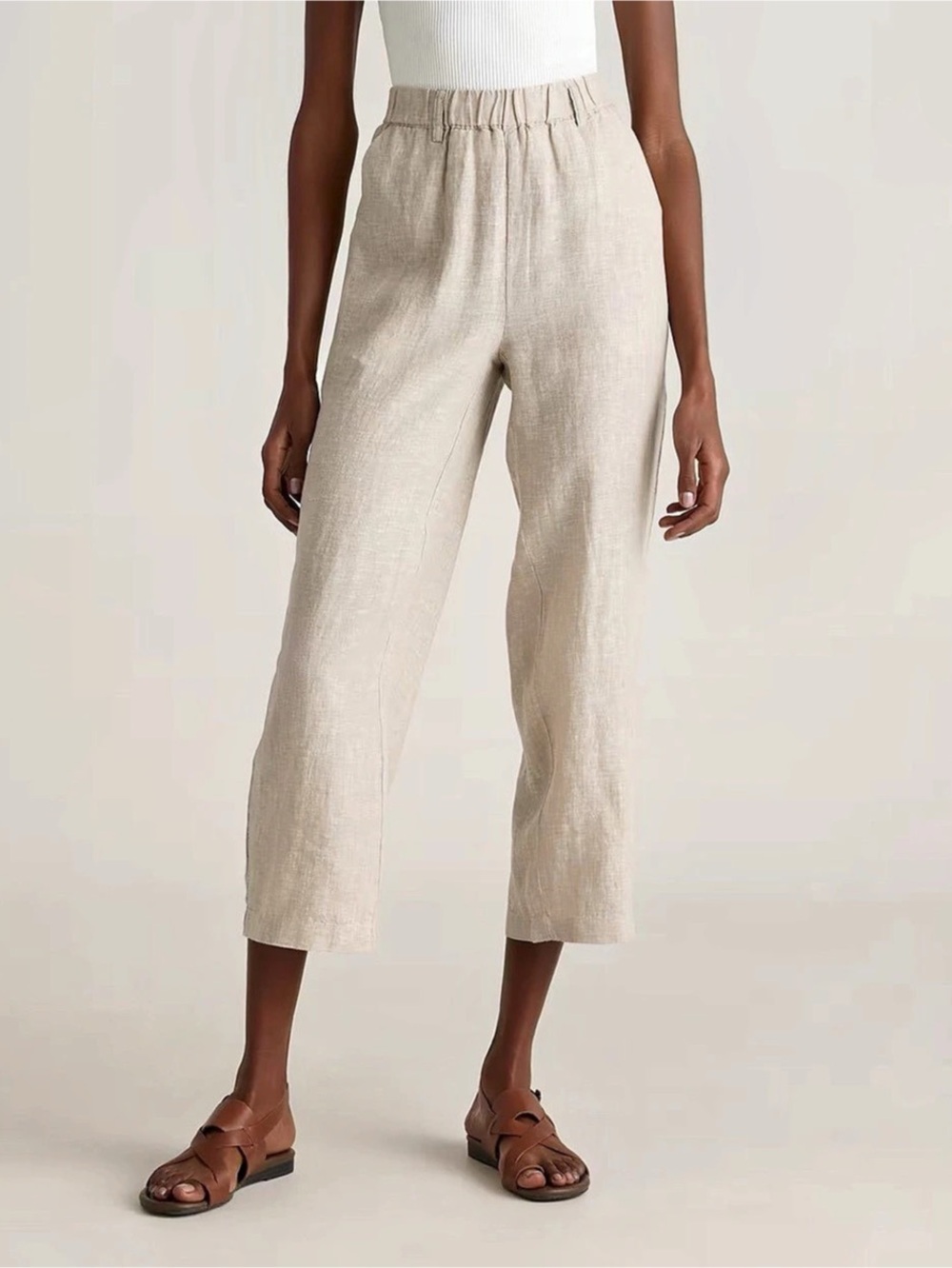 Quince 100% European Linen Pants Cropped Pants Beige Flax Small